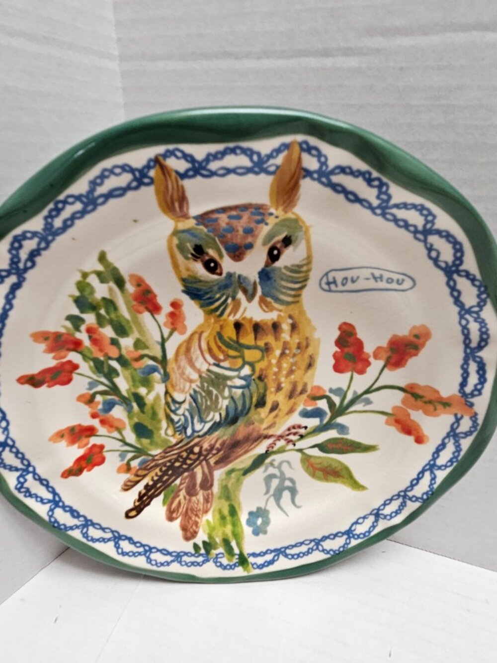Anthropologie Nathalie Lete Dinner Plate Hou Hou Owl Animal 10" Art Pottery